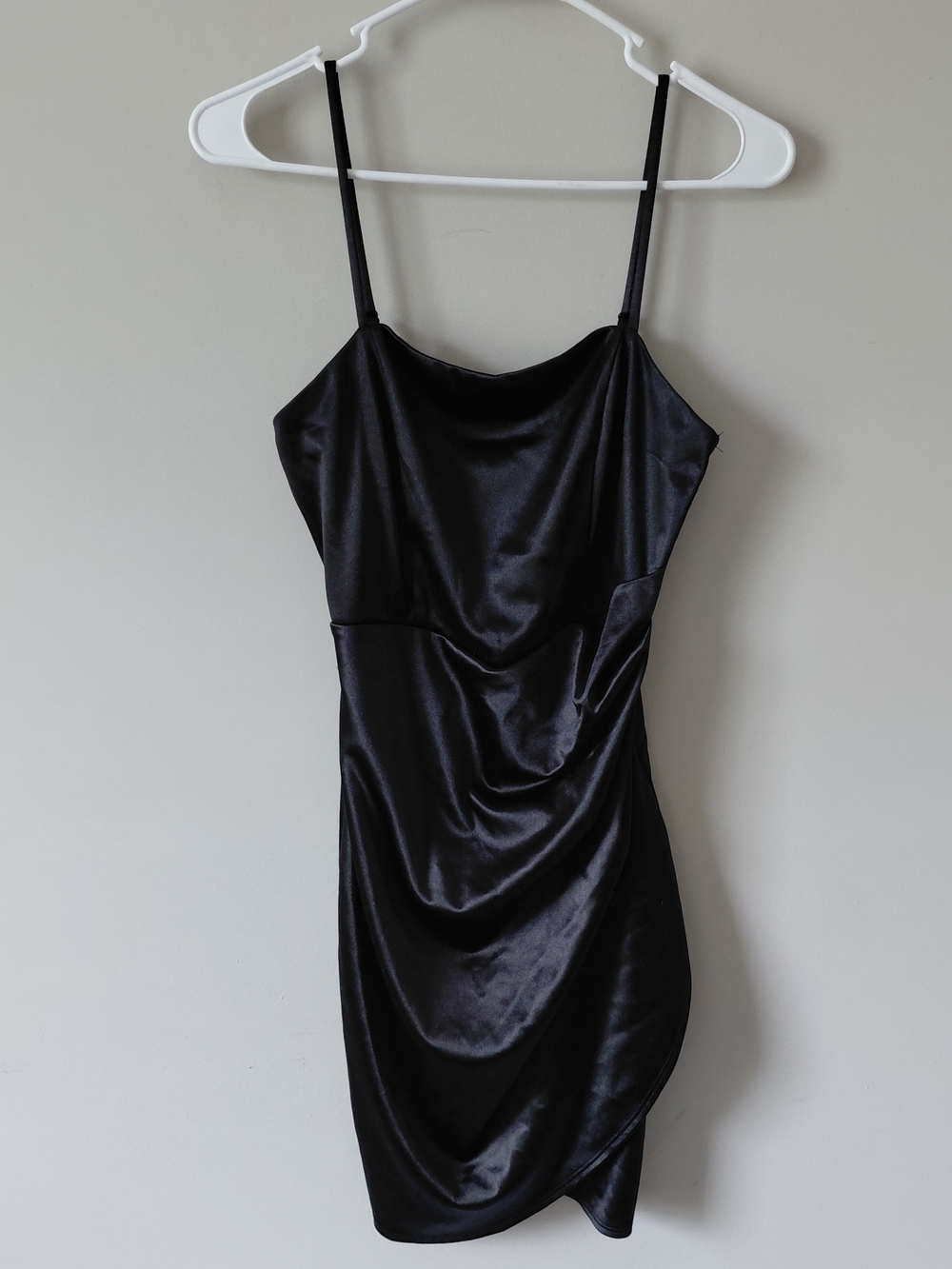 Emerald Sundae Black Satin Mini Slip Dress